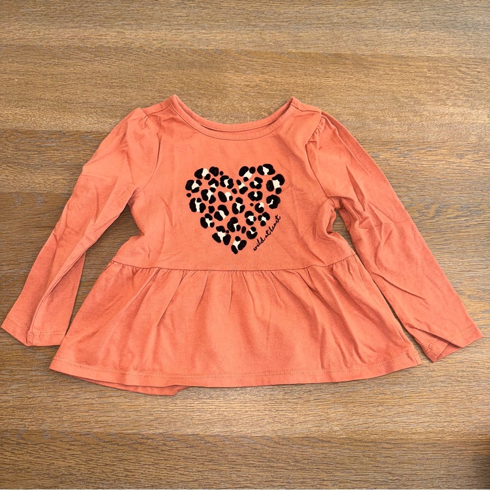 Garanimals Orange Long Sleeve Top with Leopard Heart.